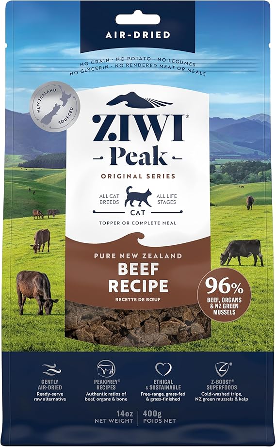 ZIWI Peak Air-Dried Cat Food Beef - All Natural, High Protein, Grain Free, Limited Ingredient w/ Superfoods (14oz)