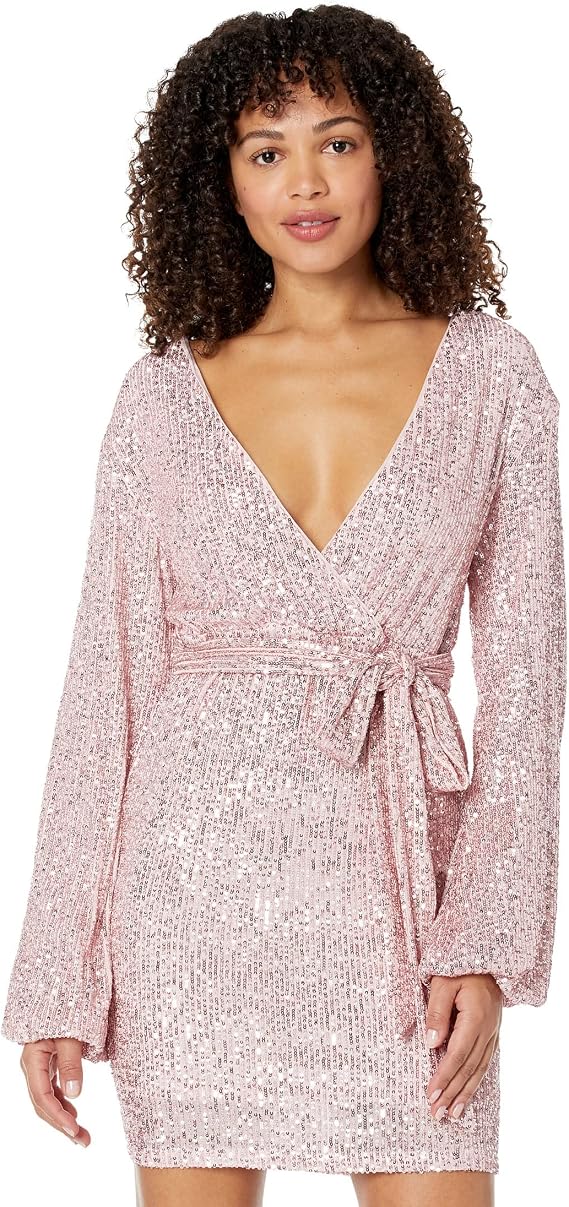 bebe Knit Sequin Tie Waist Dress