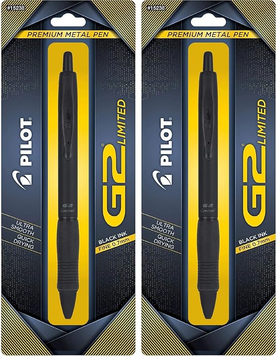 PILOT G2 Limited Refillable & Retractable Rolling Ball Gel Pen, Fine Point, Matte Black Barrel, 0.7 mm, Black Ink, Single Pen (Pack of 2)