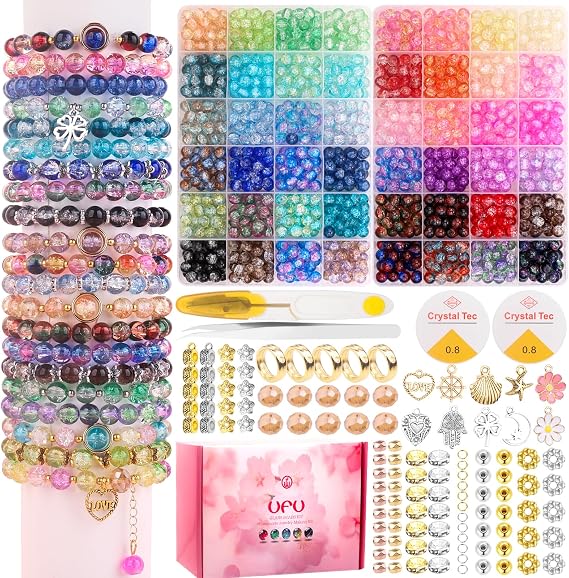 UFU 1300Pcs 8mm Crackle Glass Beads for Jewelry Making with Accessories