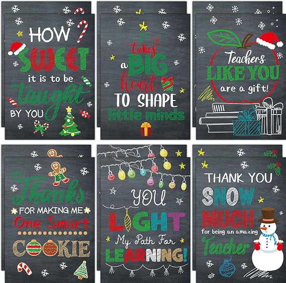 Fancy Land Christmas Thank You Cards for Teachers 12Pcs Christmas Teacher Appreciation Cards with Envelopes Gift Chalkboard Design
