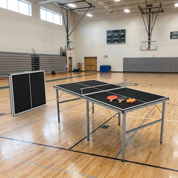 Foldable Ping Pong Table, 6FT Mid-Size Table Tennis Game Set,Portable Ping Pong Tables with Net, 2 Table Tennis Paddles and 3 Balls,Instant Setup,No Assembly Required