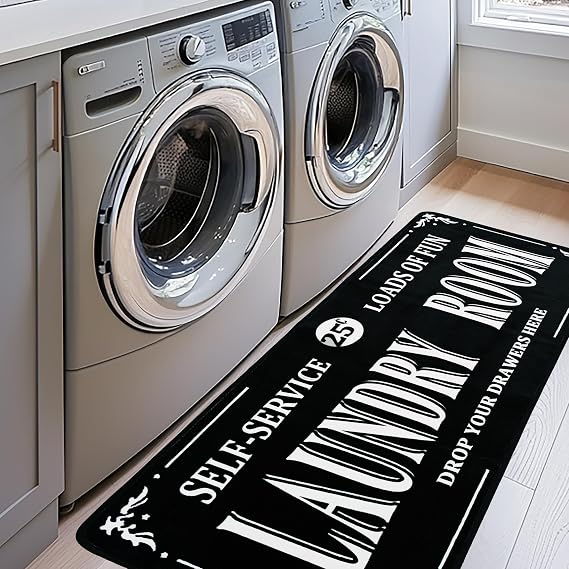 EYECY Non Slip TPR Back Runner Rug - 20"X49" Bordered Design Washable Area Rugs for Kitchen, Bathroom, Hallway & Entryway - Black