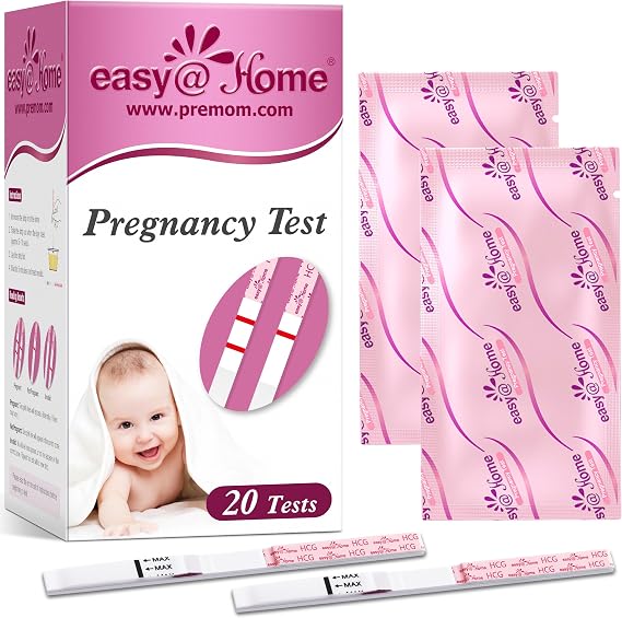 Easy@Home 20 Pregnancy Test Strips for Early Detection, 10 MIU/mL, 5 mm Width | 20 Bulk Pregnancy Strips - Pruebas de Embarazo, Powered by Premom APP