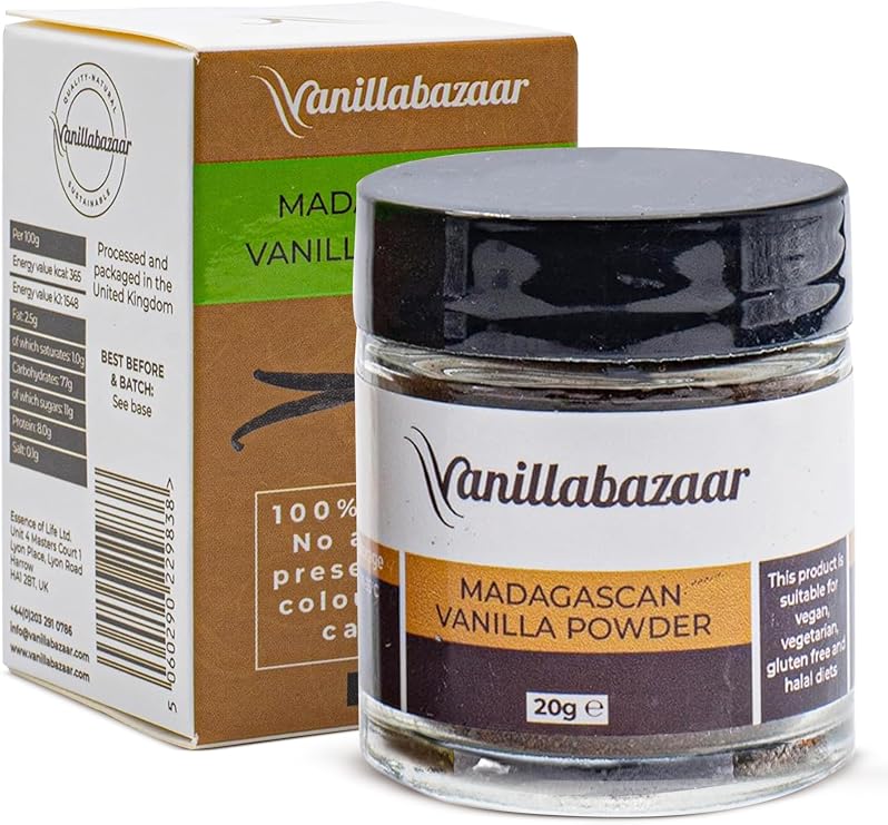 Pure Premium Madagascan Vanilla Bean Powder (20g) | Pure Powder for Baking & Puddings | Natural Ground Beans | Professional-Grade Vanilla | Vanillabazaar