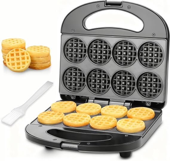FineMade Mini Waffle Maker, Mini Waffle Iron, Waflera Electrica, Small Waffle Maker for Kids, Baby wafflera, Makes 82" Tiny Waffle Bites, Non-stick Surface, Ideal for Breakfast, Dessert and Snacks