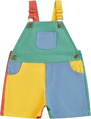 Gaono Toddler Baby Girl Boy Overalls Romper Sleeveless Color Block Striped Jumpsuit Shorts Suspender Shortalls Summer