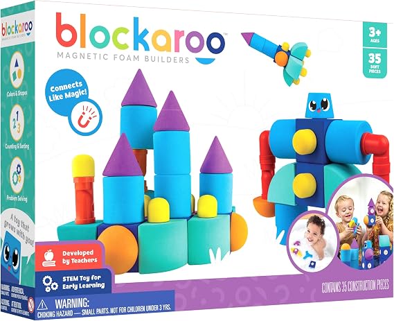 Blockaroo Magnetic Foam Building Blocks 35-Piece Castle Set for Toddlers