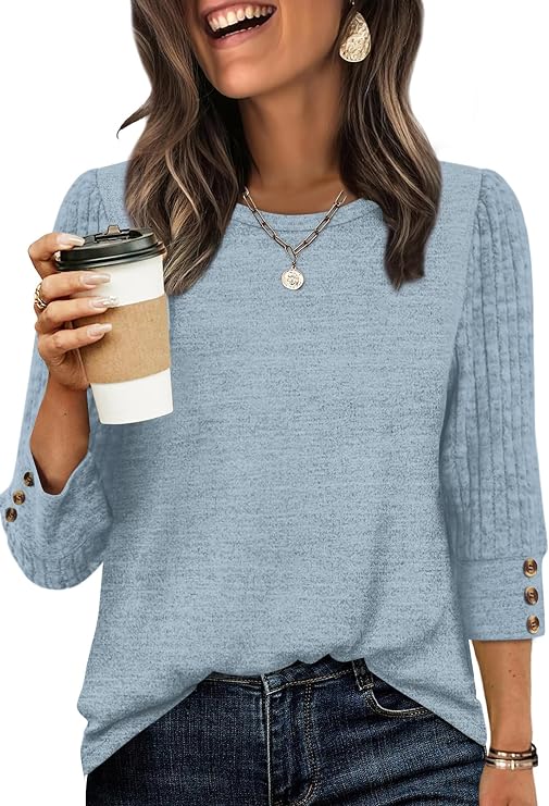 WIHOLL 3/4 Length Sleeve Womens Tops Sweaters Shirts Lightweight Spring Outfits 2026 Winter Clothing S-2XL