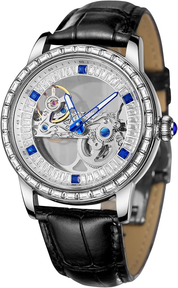 FORSINING Men's Automatic Dress Watches Popular Style Skeleton Watch with Genuine Leather Strap