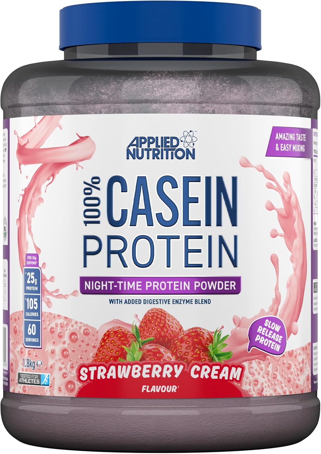 Applied Nutrition Casein Protein Powder - Micellar Casein Supplement, Slow Release Protein 1.8kg - 60 Servings Strawberry Cream