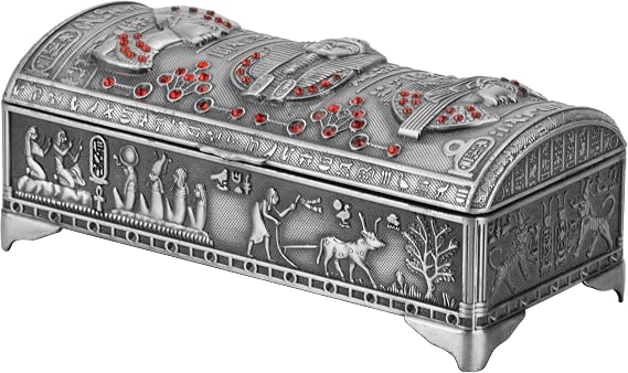 NileCart Ancient Egyptian Style Decorative Metal Jewelry Box Made in Egypt (Antique Silver)