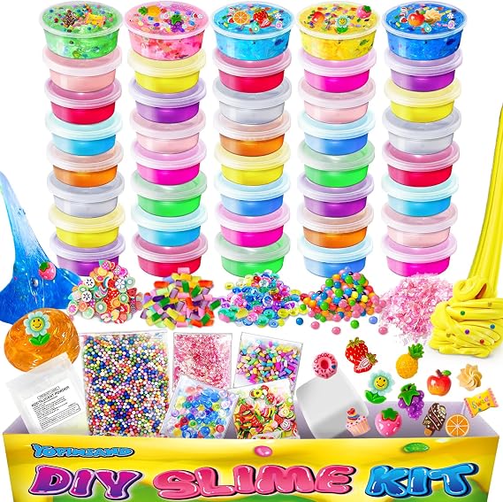 40 Cups DIY Slime Kit, Slime Making Kit for Girls, Premade Clear Slime | Glow in The Dark Slime with Add-ins, Foam Balls, Charms, Party Favors Gift Toys for Kids 3-12