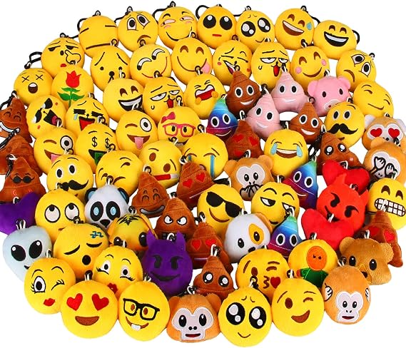 Dreampark Mini Emoticon Keychain Plush: 80 Pack Party Favors for Kids