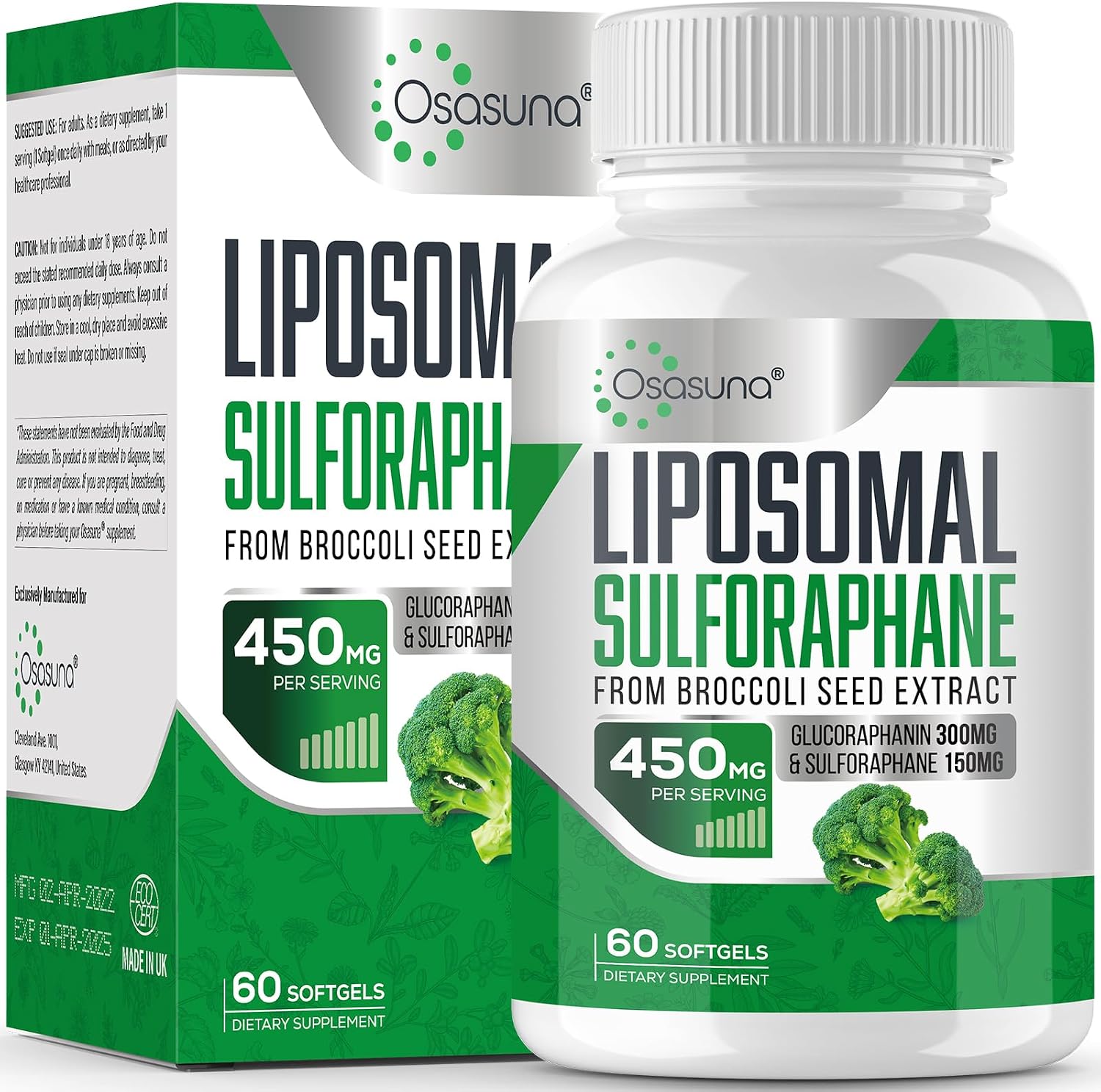Liposomal Sulforaphane 450MG, Maximum Absorption, Glucoraphanin with Myrosinase, Antioxidant Supplement from Broccoli Seed Extract, 60 Softgels 2 Months Supply