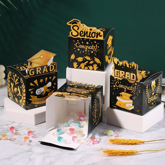 tiecawk 36 Pcs 2025 Graduation Party Treat Boxes Graduation Party Favors Gift Box Candy Boxes for GRAD Party Table Centerpieces Class of 2025 Grad Decorations