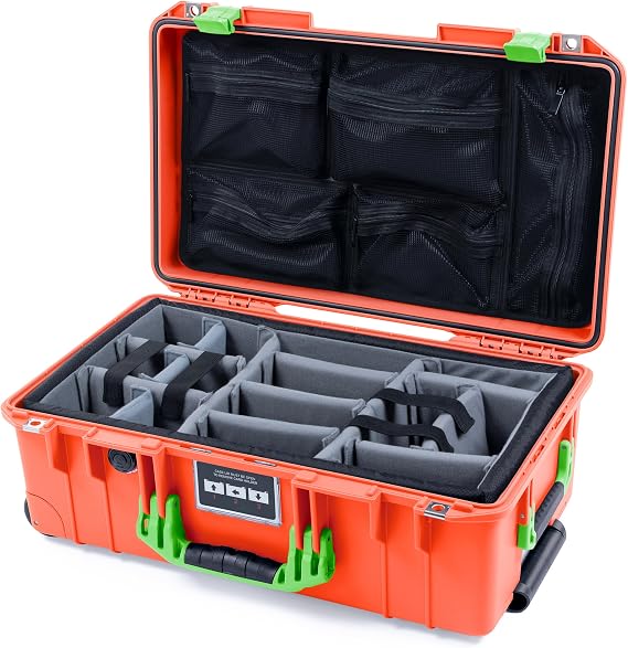 Orange Pelican Air 1535 Carry-on Case with Lime Green Handles & Latches