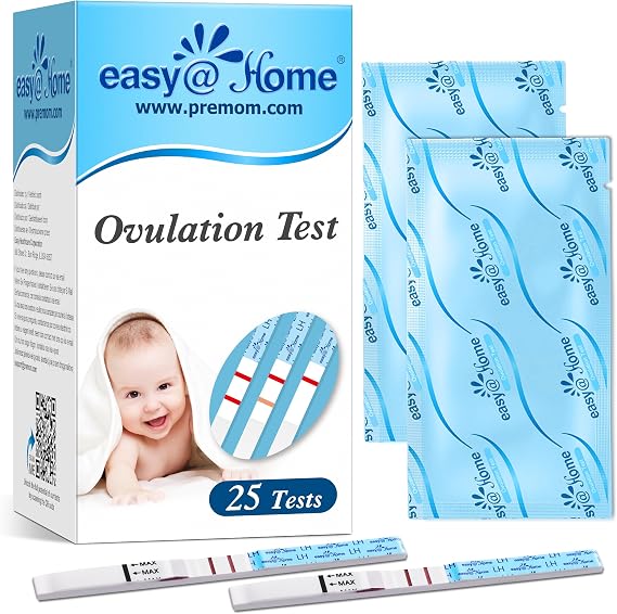 Easy@Home Ovulation Test Strips, 25 Pack Fertility Tests | Ovulation Predictor Kit, Powered by Premom Ovulation Predictor iOS and Android App, 25 LH Strips