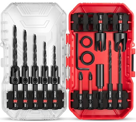 DIYSELF 15 PCS Countersink Drill Bit Set, M2 HSS Bits for Wood