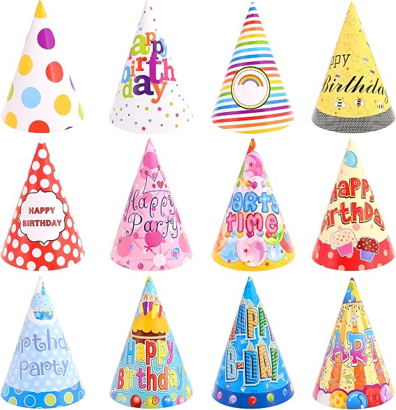 CANREVEL 12 PCS Party Hats for Adults, Party Headwear for Birthday|Celebration, Cone Hats for Women Men