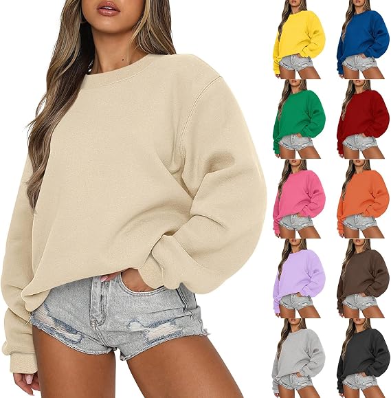 Oversized Sweatshirts for Women Loose Fit Fleece Plian Crewneck Sweatshirts Casual Y2k Workout Pullover Sweaters Tops