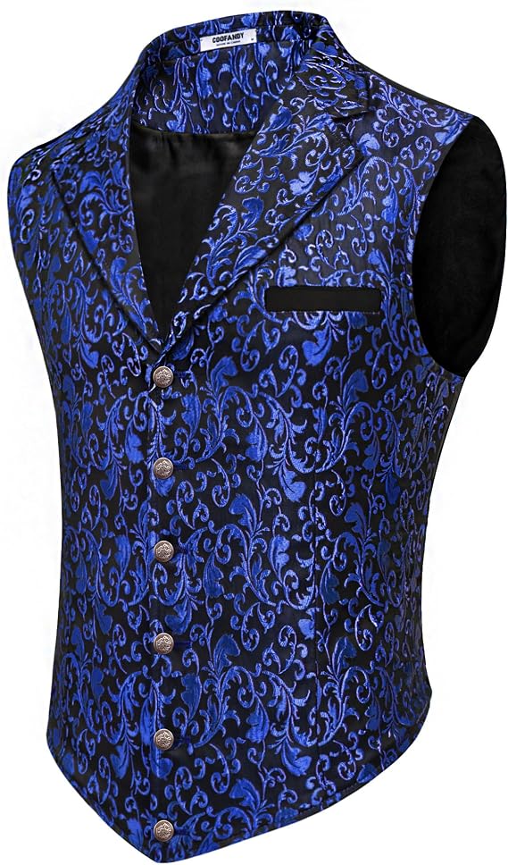 COOFANDY Men's Suit Vest Paisley Floral Victorian Vests Gothic Steampunk Formal Waistcoat Tuxedo Vests with Notched Lapels