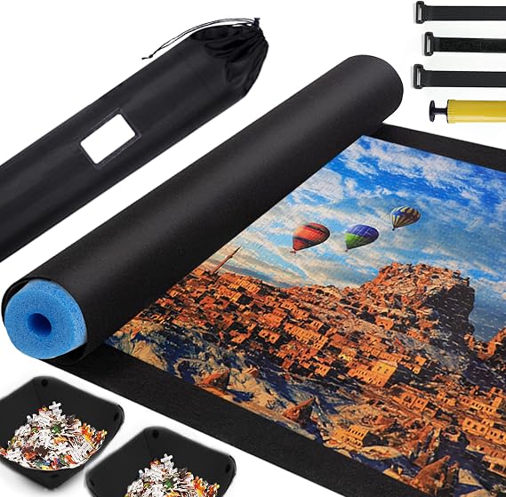 Jigsaw Puzzle Mat Roll Up, Puzzles Saver and 2 Storage Trays for 2000 1500 1000 500 Pieces Keeper Accessories Table Portable Holder Organizer Pad Board Gifts for Adults