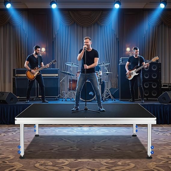 Portable Stage 4x4 ft, Height Adjustable Aluminum Stage Riser (23.6"-39.3"), 1920LBS Load Capacity Modular Stage Platform with Anti-Slip Surface, Easy Assembly for Concerts, Schools, Bars, Events