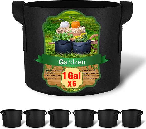 Gardzen 6-Pack 1 Gallon Grow Bags Fabric Pots with Heavy Duty Handles