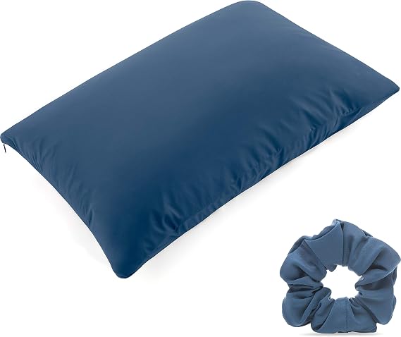 Ultra Silk Like Beauty Pillow Cover - Blend of 85% Nylon and 15% Spandex Means This Cover is Designed to Keep Hair Tangle Free and Helps Skin - Bonus Matching Hair Scrunchie, Peacock Blue, Queen