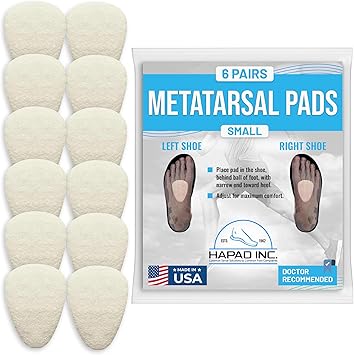 HAPAD Metatarsal Foot Pads for Ball of Foot Pain Relief - Cushion Insoles for Morton's Neuroma, Metatarsalgia Relief - Shoe Inserts for Men & Women - Comfortable Support Pads, Small, 6-Pack