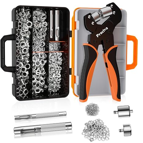 Preciva Heavy Duty Grommet Tool Kit with 400pcs Grommets - 1/4", 3/8" Hole Punch & Handheld Eyelet Plier for Tarps, Tents, Canvas, Vinyl & Leather Fabric