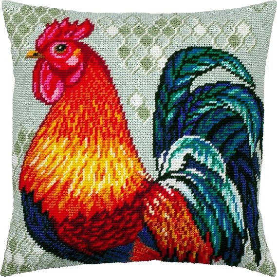 Brvsk Bird Needlepoint Kit for Adults and Beginners Rooster 16 16 with Clear, Precise Printed Design on Cotton Canvas; Includes 2 Needles, Yarn, and Easy-Read Chart