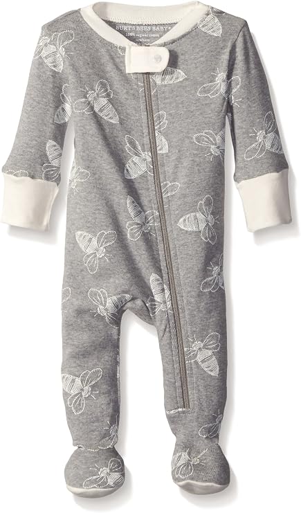 Burt's Bees Baby Boys Sleep and Play PJs, 100% Organic Cotton One-Piece Zip Front Romper Jumpsuit Pajamas