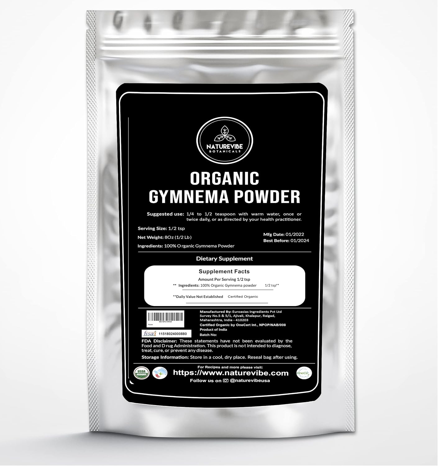 Naturevibe Botanicals Organic Gymnema Powder 8 Ounces | Gymnema sylvestre | Herbal Supplement [Packaging May Vary]