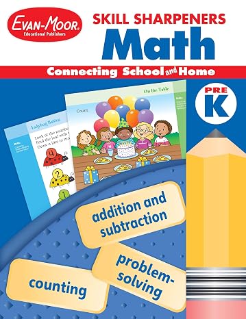 Evan-Moor Skill Sharpeners Math Workbook, PreK, Addition, Subtraction, Numbers, Identifying Geometric Shapes, Word Problems, Place Value, Tell Time, Patterning, Measuring, Fun Activities, Homeschool