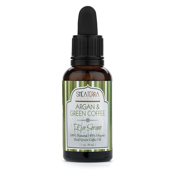 Shea Terra Organics Argan and Green Coffee Around-Eye Serum - Anti-Aging & Anti-Wrinkle Under Eye Treatment | All Natural Home Spa Products and Beauty Salon Supplies 1 oz