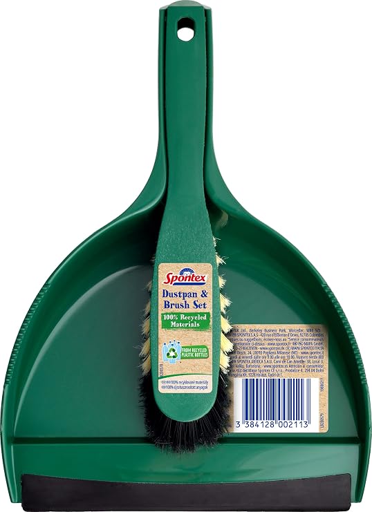 Spontex Eco Green Hand Brush Set Made from 100% Recycled Materials, 2 Types of Bristles, Efficient and Quick Cleaning, 1 Set