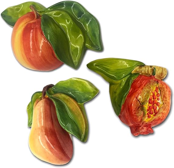 Italian Ceramic Fruits decoration for Kitchen - Painted Apple Pear Pomegranate wall decor - Make your decorations with Artificial Fruits - Italian Pottery Artificial fruits for decoration lifelike