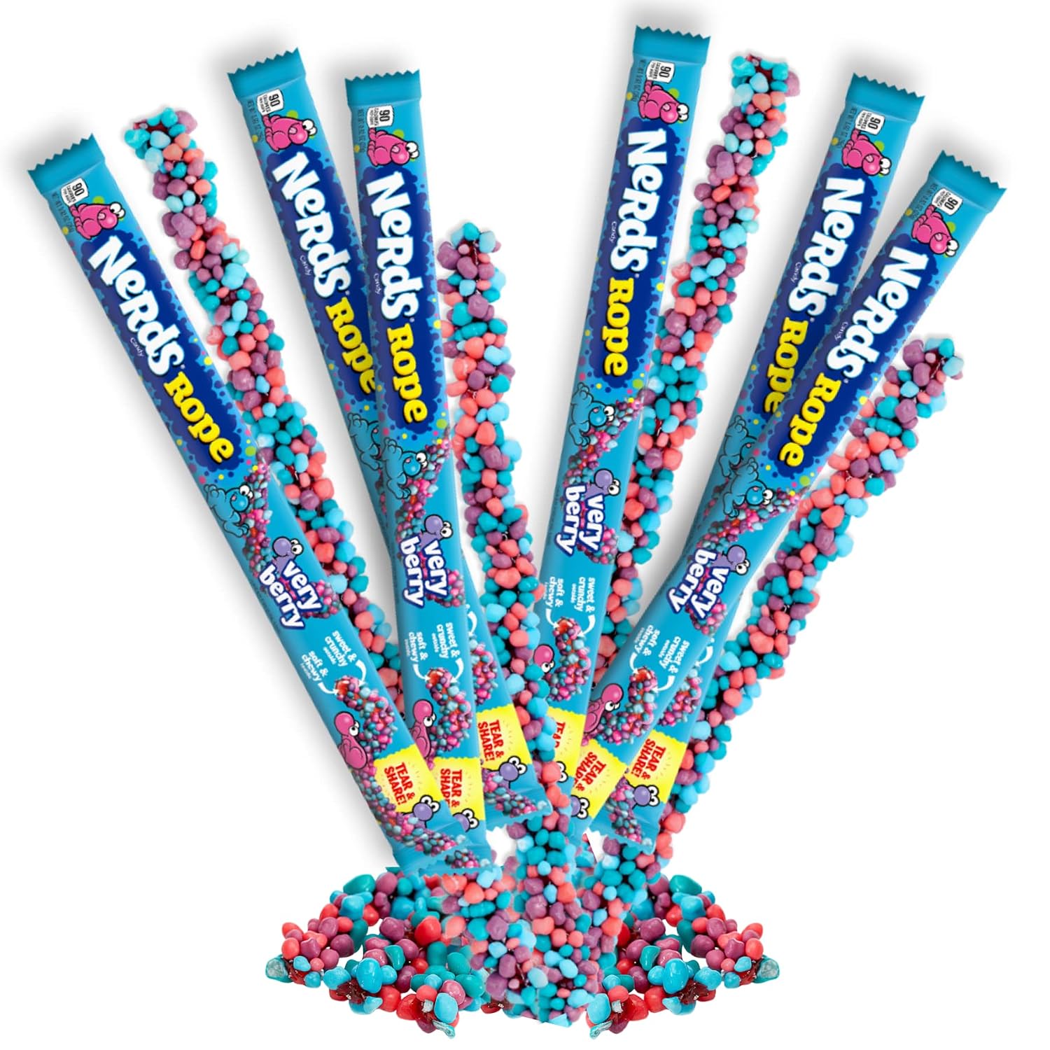 Nerds Very Berry Individually Wrapped Candy Ropes, Fruit Flavored Chewy Rope Candies with Crunchy Outside and Soft Inside, Pack of 6