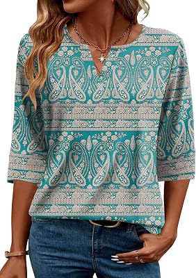 AKEWEI Womens V Neck 34 Sleeve T Shirts Summer Top Dressy Casual Basic Tees Shirt Tunic Blouses