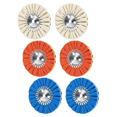 Airway Buffing Wheel Kit 7 PCs (2 White, 2 Orange, 2 Blue) 8" Diameter 5/8" Arbor Hole 16 Ply for Angle Grinder 6 Pcs