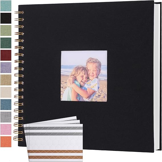 Scrapbook Photo Album Linen Cover 10x10 Inches 40 Pages Black | Hardcover Kraft Scrap Book Memory Book DIY Scrapbook Albums for Wedding Baby Boyfriend Travel Anniversary Family
