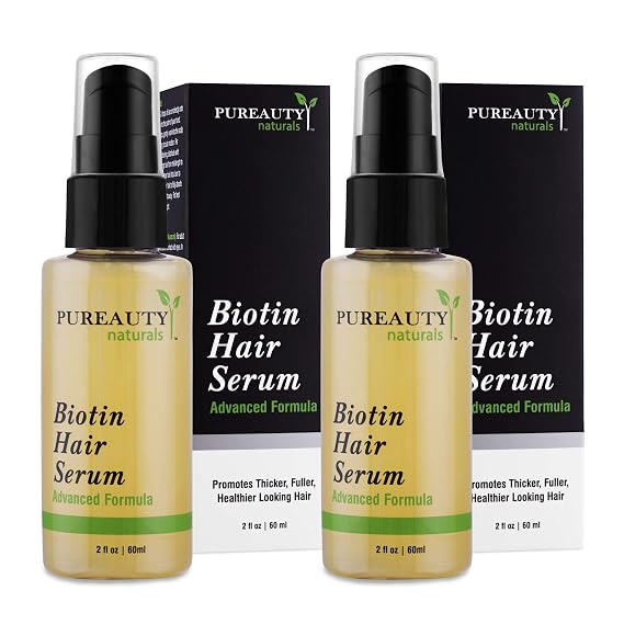 Pureauty Naturals Biotin Hair Growth Serum for Women & Men, 2 oz X 2 Pack