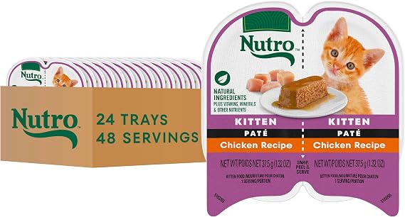 Nutro Perfect Portions Kitten Pate Wet Cat Food, Chicken, 2.6 oz, 24 ct | Real chicken #1 ingredient, DHA omega-3, bone & joint support, brain & eye development, 100% complete for kittens 2-12 months