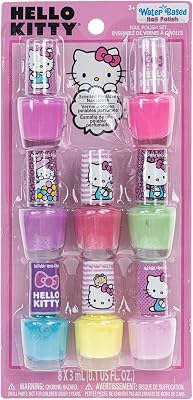 Townley Girl Hello Kitty 8 Pack Nail Polish,Water-Based, Non-Toxic, Peel-Off Set Girls Kids Ages 3, Perfect for Parties, Sleepovers & Makeovers