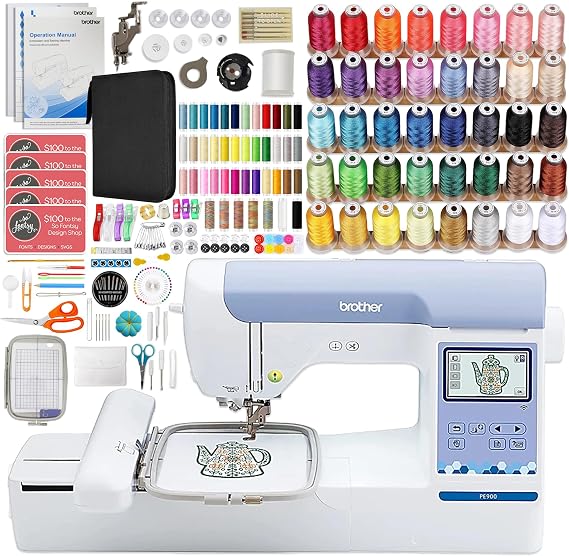 Brother PE900 5" x 7" Embroidery Machine with Embroidery Threads & Accessory Kit