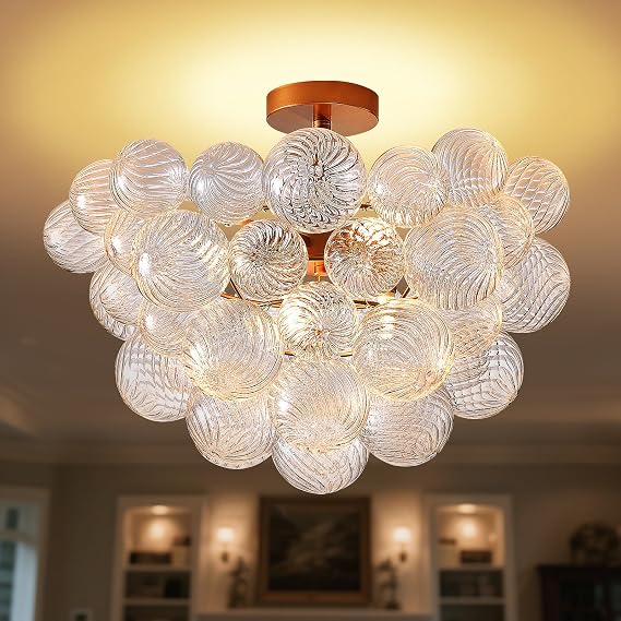 20" Nordic Bubble Ball Glass Chandelier, 6-Light G9 LED Pendant Light