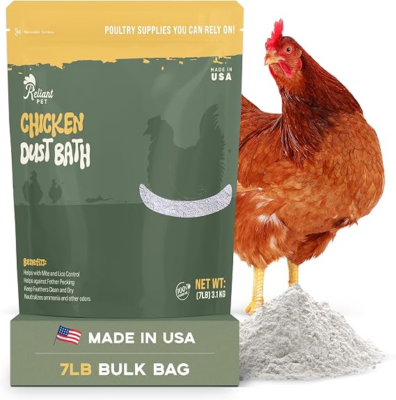 Reliant Pet Chicken Dust Bath - 7lbs, Made in USA Natural Dust Bath for Chickens - Ideal Chicken Dust for Bath Tub Mix - Poultry Dust Powder for Chicken Coop