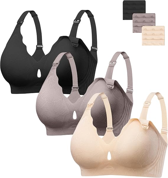 HBselect Nursing Bras for Breastfeeding 3 Pack Women Maternity Jelly Bras | Wireless Classic Jelly Support Nursing Bra, Seamless Scalloped Maternity Bras, Comfort Pregnancy Sleep Bralette with Extender